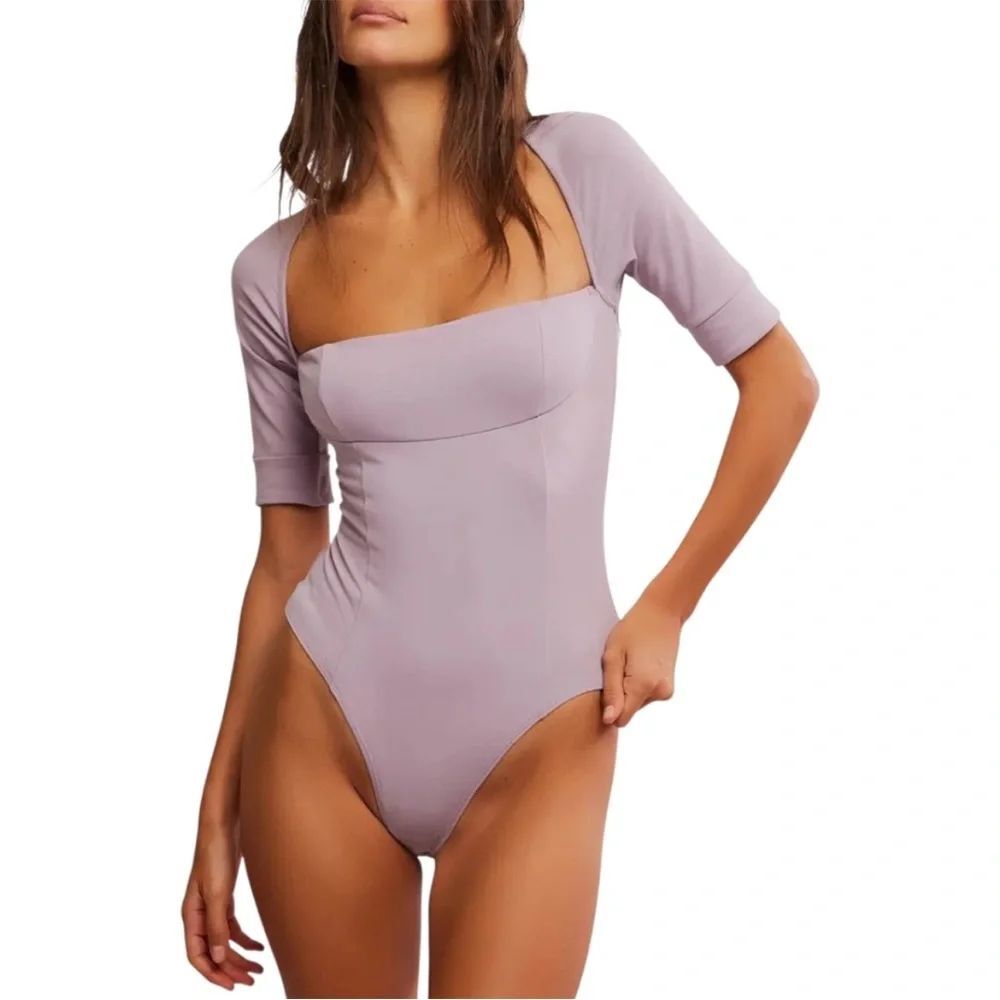 NWT Free People Everly Intimately Square Neck Lavender Sea Fog Bodysuit